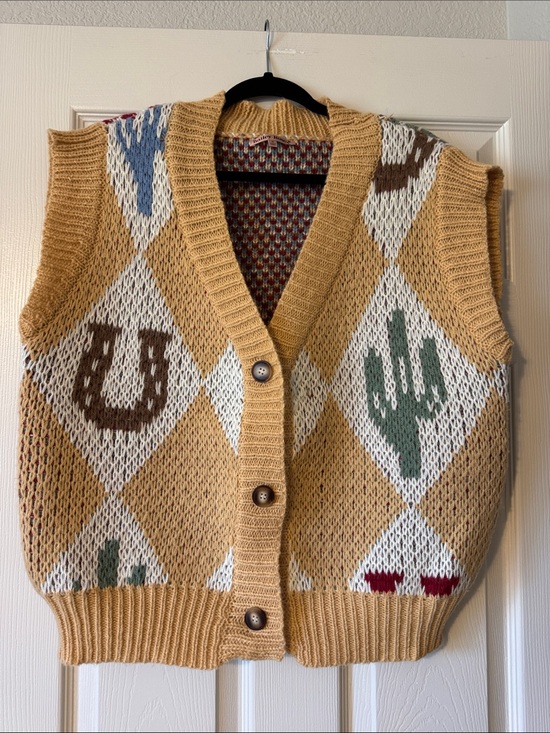 Bailey Rose Sweaters - Ladies Mustard Southwestern Knit Button-Front Sweater Vest